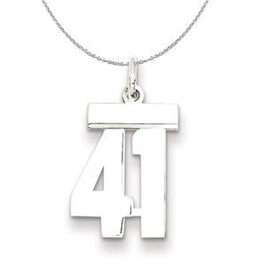 Silver, Athletic Collection, Small Polished Number 41 Necklace - 18 In